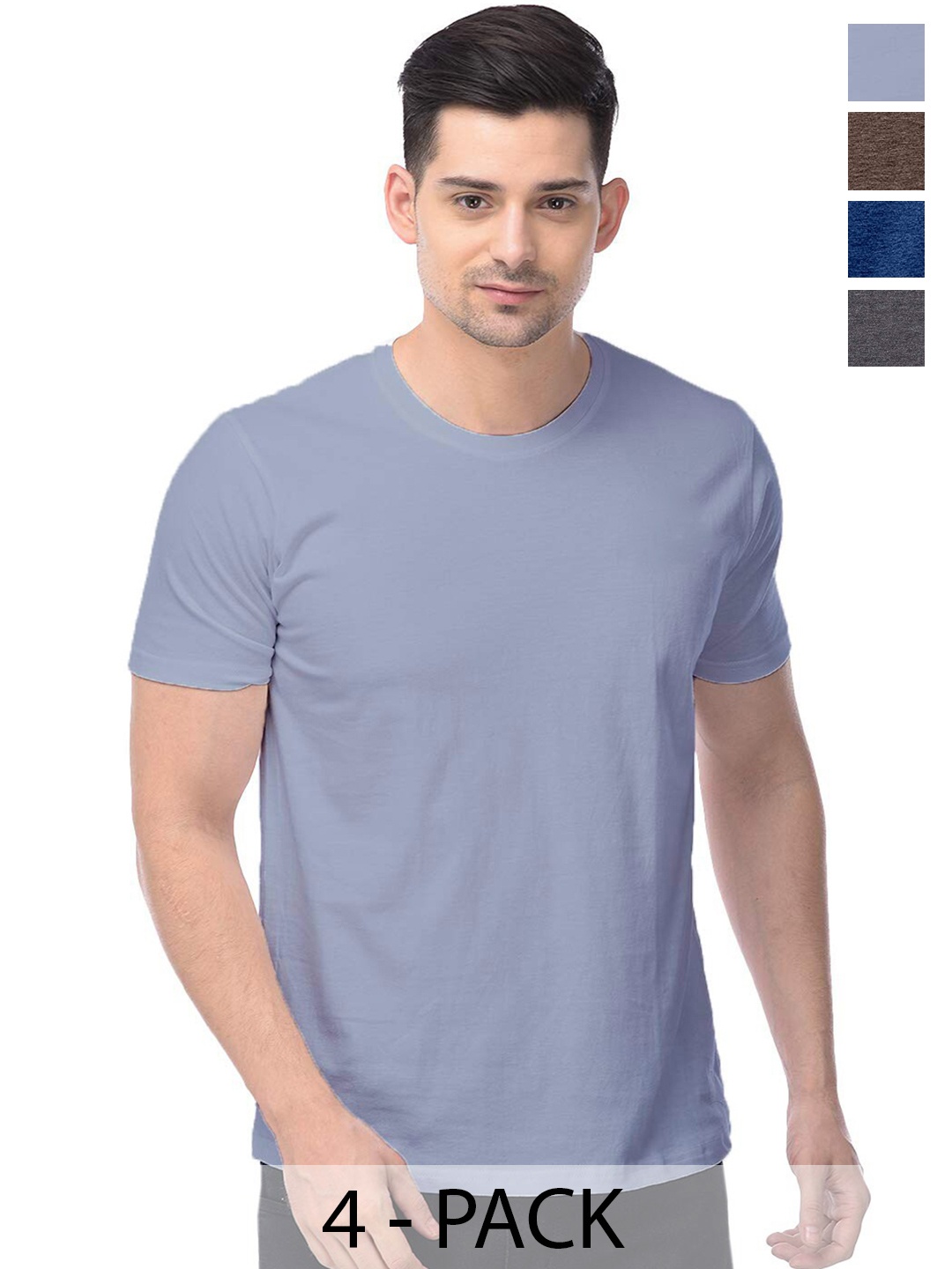

COLOR CAPITAL Pack of 4 Cotton Round Neck T-shirts, Grey