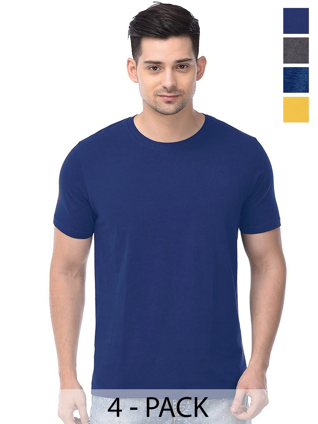

COLOR CAPITAL Unisex Pack Of 4 Round Neck Cotton Casual T-shirt, Blue