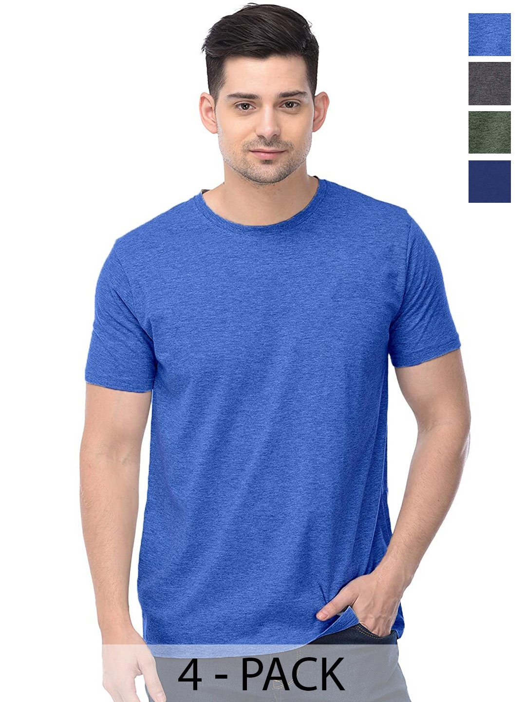 

COLOR CAPITAL Unisex Pack Of 4 Round Neck Cotton Casual T-shirt, Blue