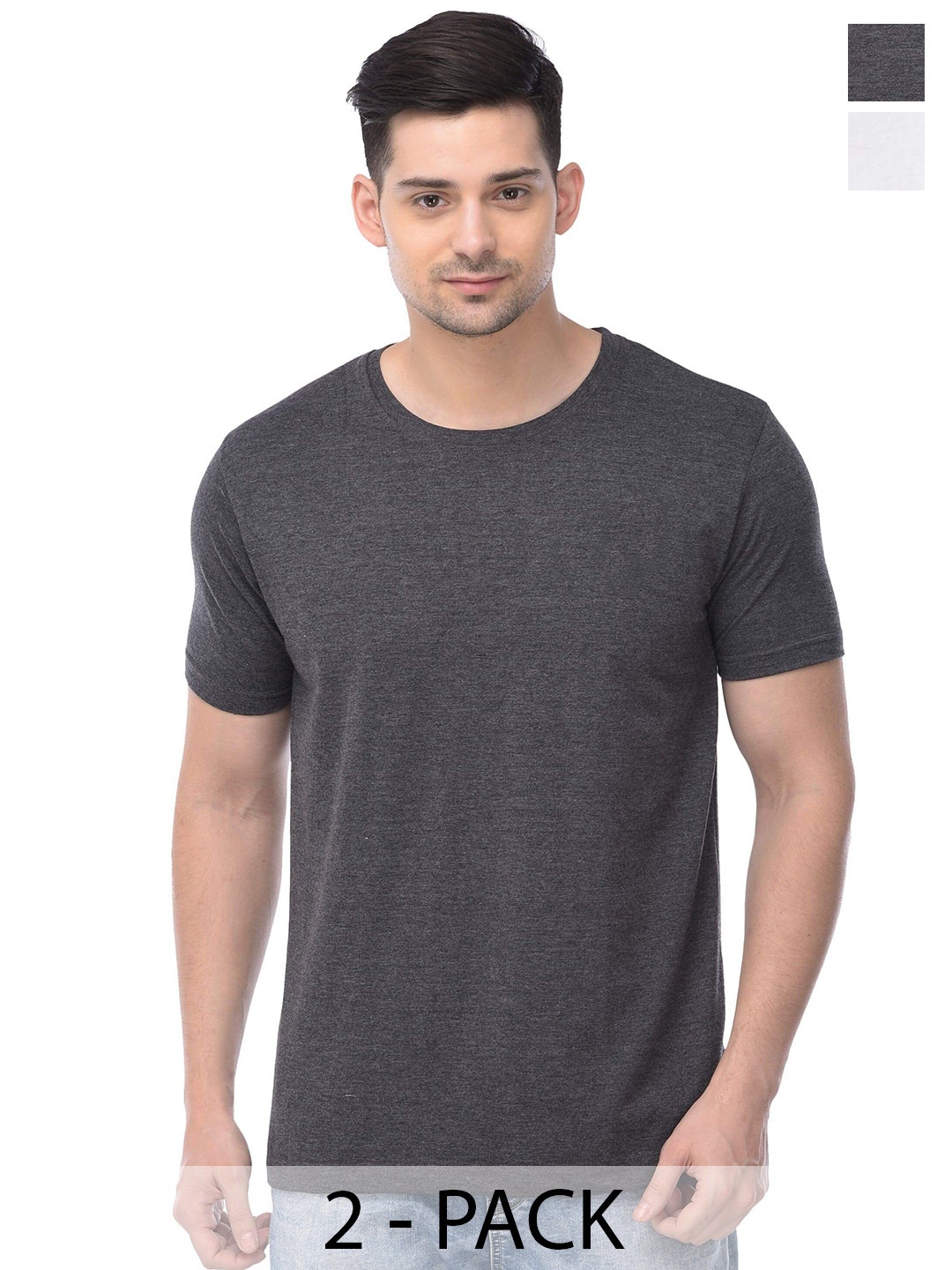 

COLOR CAPITAL Pack Of 2 Cotton T-shirt, Charcoal