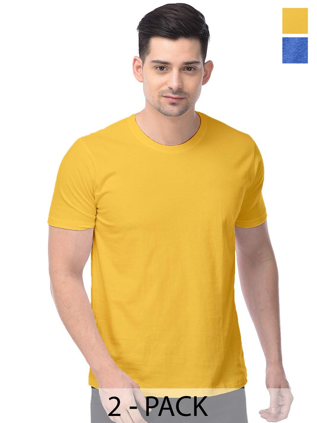 

COLOR CAPITAL Unisex Pack Of 2 Round Neck Short Sleeves Cotton T-shirts, Yellow