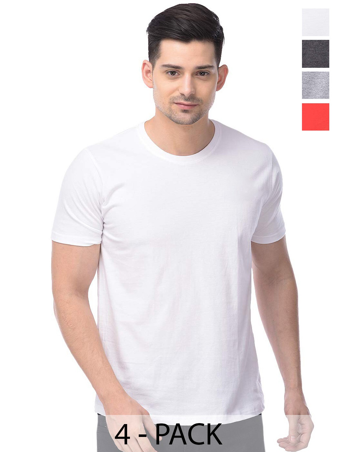 

COLOR CAPITAL Unisex Pack Of 4 Round Neck Short Sleeves Cotton T-shirts, White