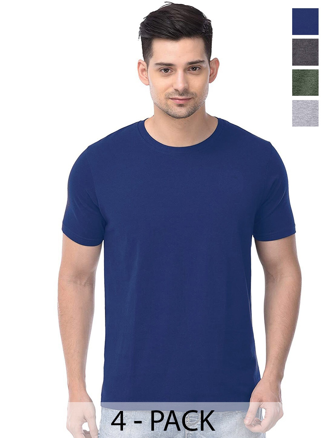 

COLOR CAPITAL Unisex Pack Of 4 Round Neck Short Sleeves Cotton T-shirts, Navy blue