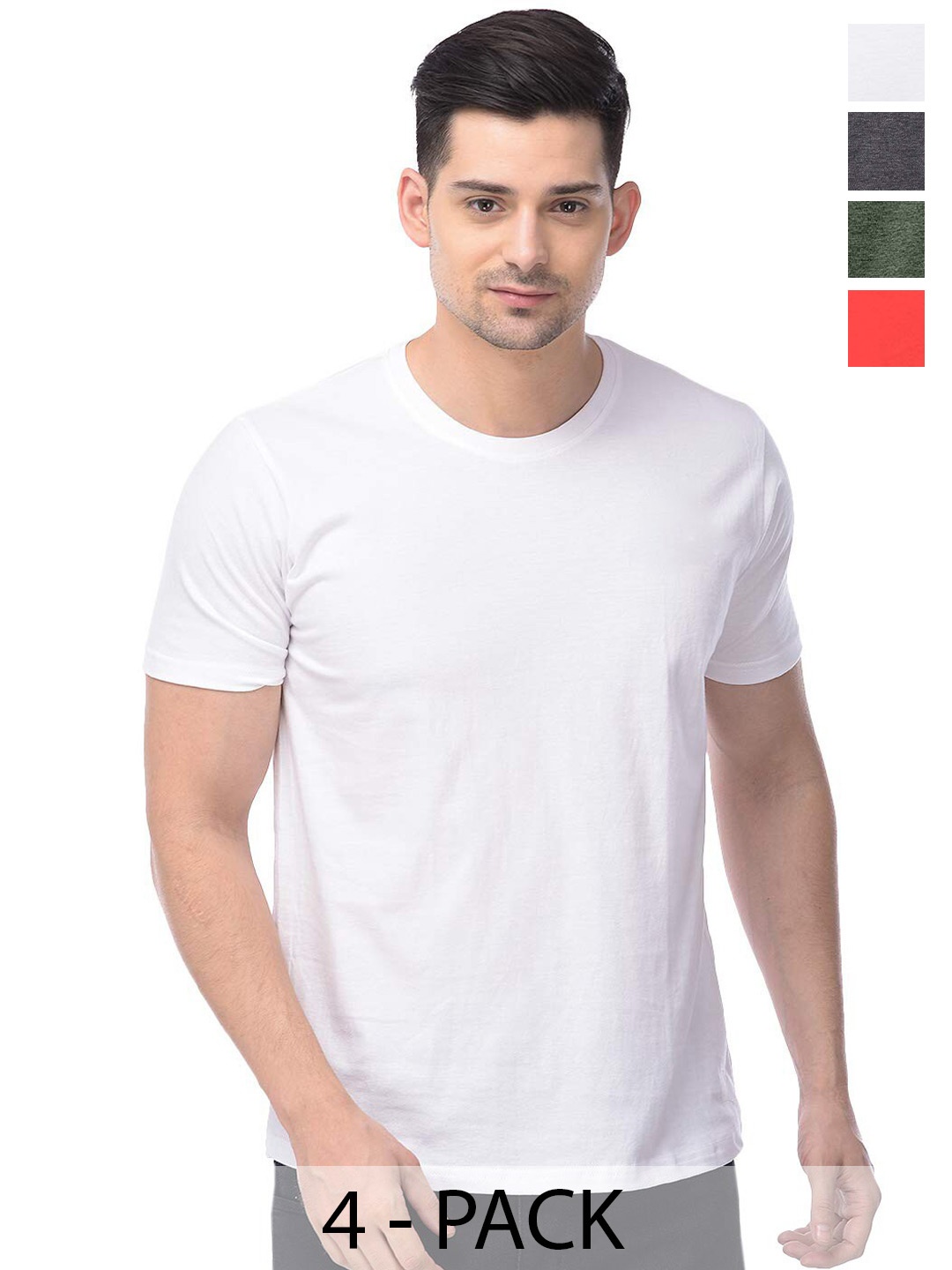 

COLOR CAPITAL Unisex Pack Of 4 Round Neck Short Sleeves Cotton T-shirt, White