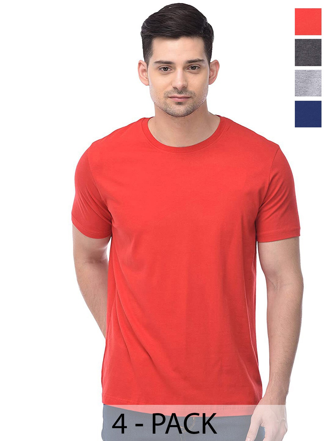 

COLOR CAPITAL Unisex Pack Of 4 Cotton T-shirts, Red
