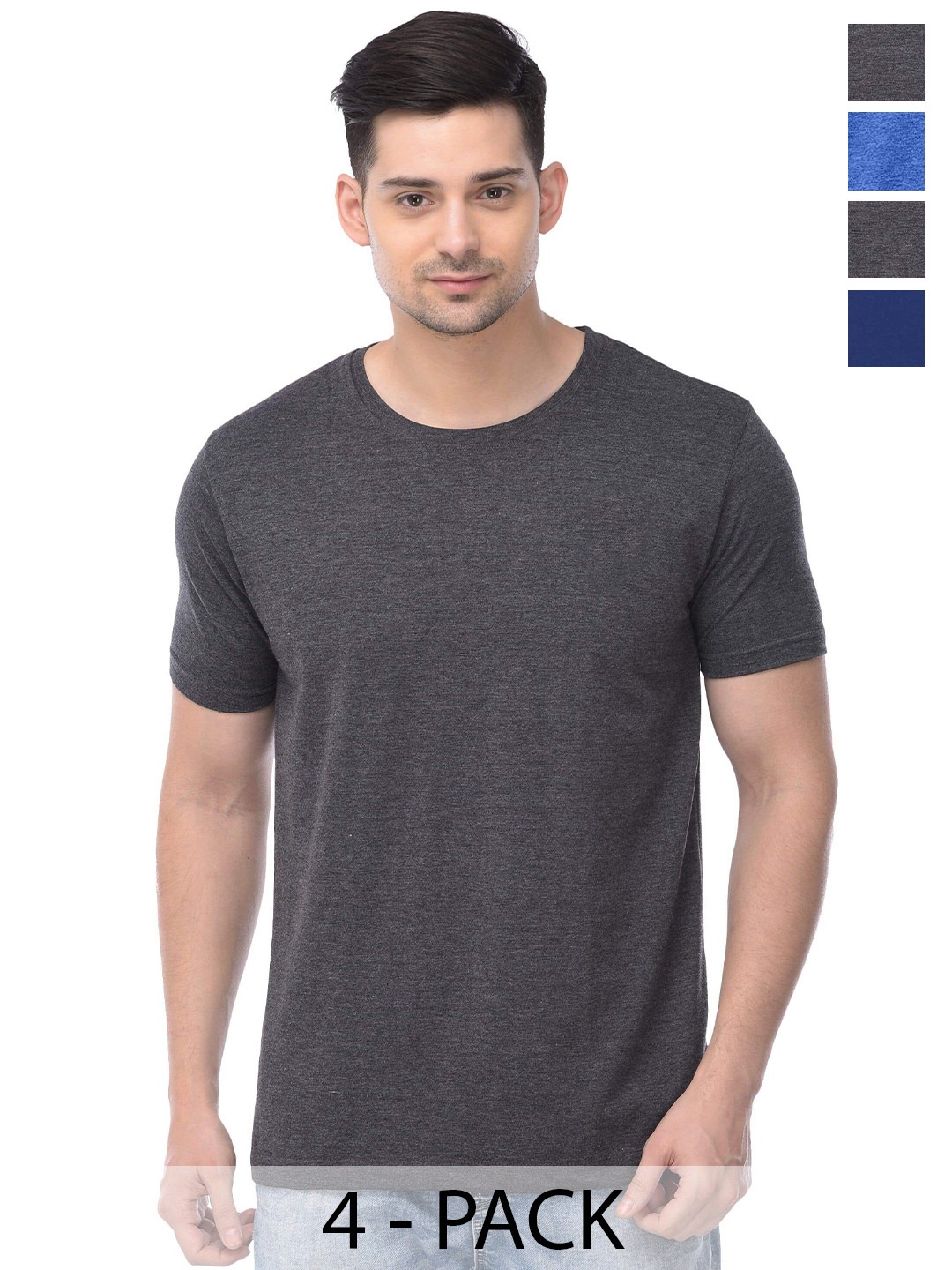 

COLOR CAPITAL Unisex Pack Of 4 Round Neck Cotton T-shirt, Grey