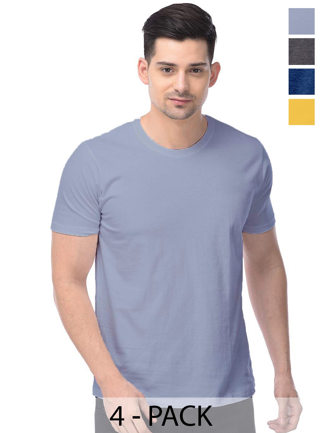 

COLOR CAPITAL Unisex Pack Of 4 Round Neck Cotton T-shirt, Grey
