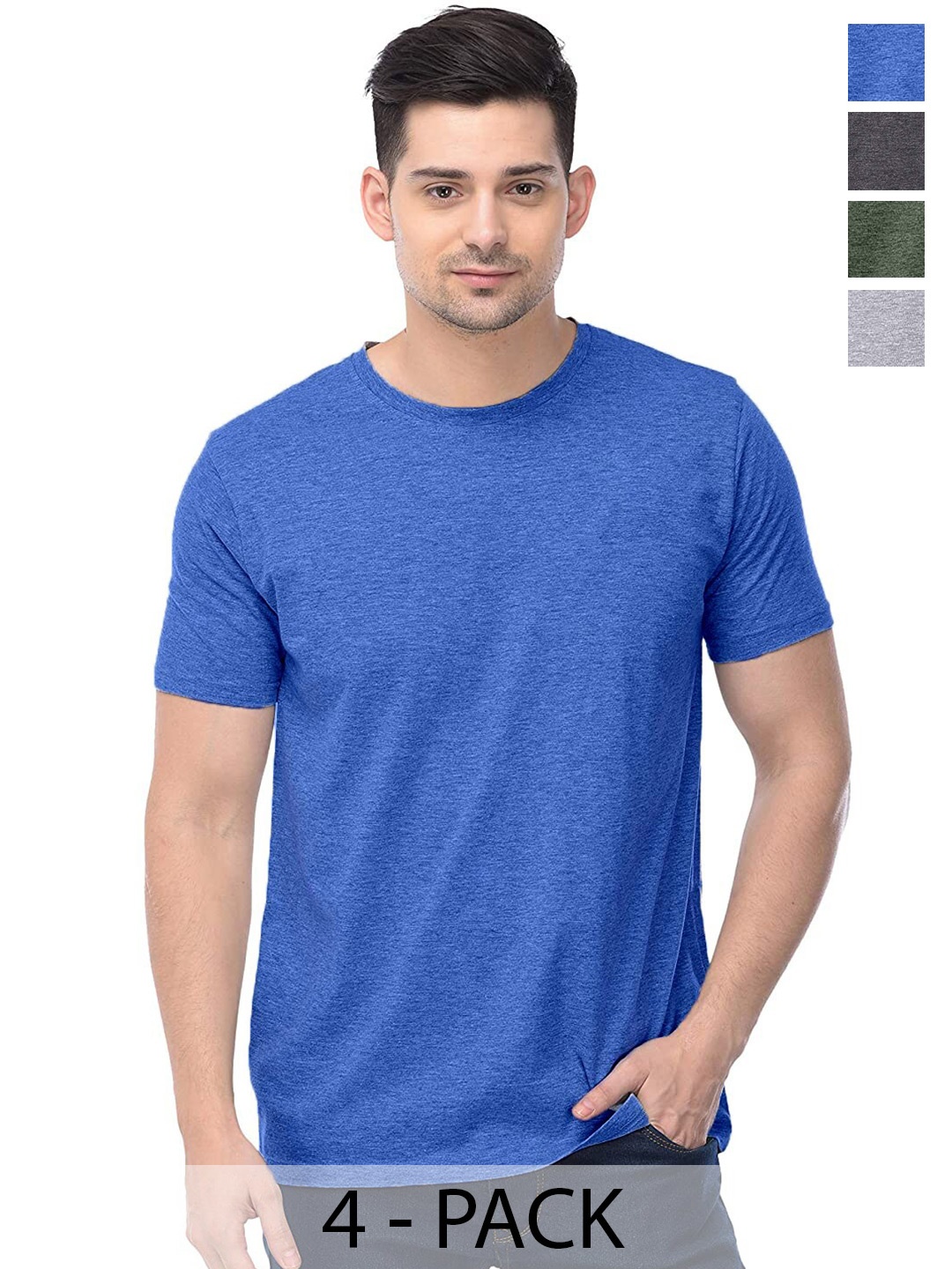 

COLOR CAPITAL Unisex Pack Of 4 Round Neck Cotton T-shirt, Blue