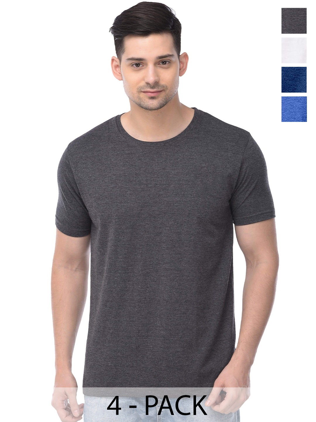 

COLOR CAPITAL Unisex Pack Of 4 Round Neck Cotton T-shirt, Grey