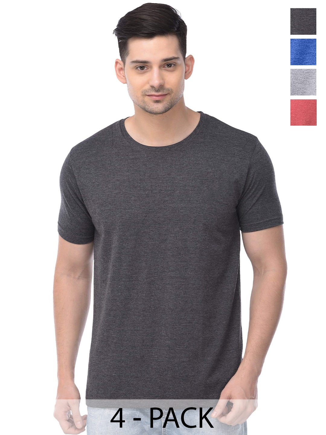 

COLOR CAPITAL Unisex Pack Of 4 Cotton T-Shirts, Grey melange