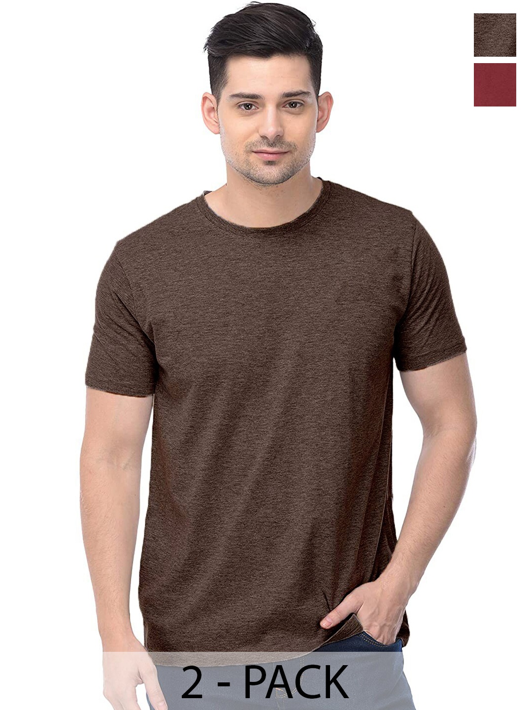 

COLOR CAPITAL Unisex Pack Of 2 Cotton T-Shirts, Brown