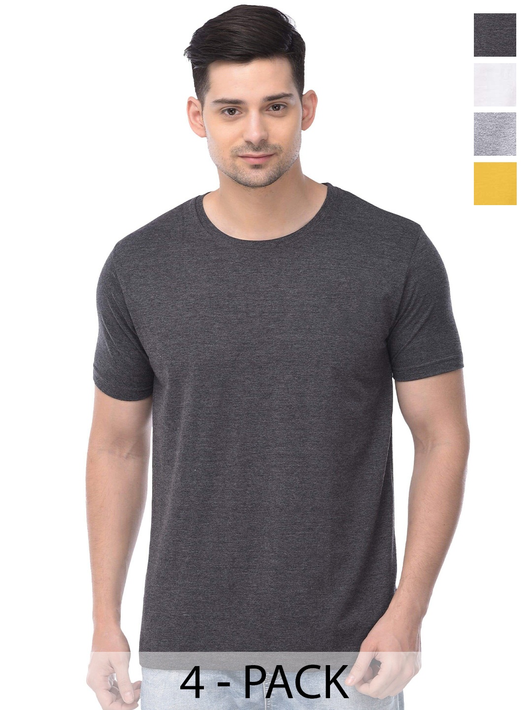 

COLOR CAPITAL Unisex Pack Of 4 Cotton T-shirt, Charcoal