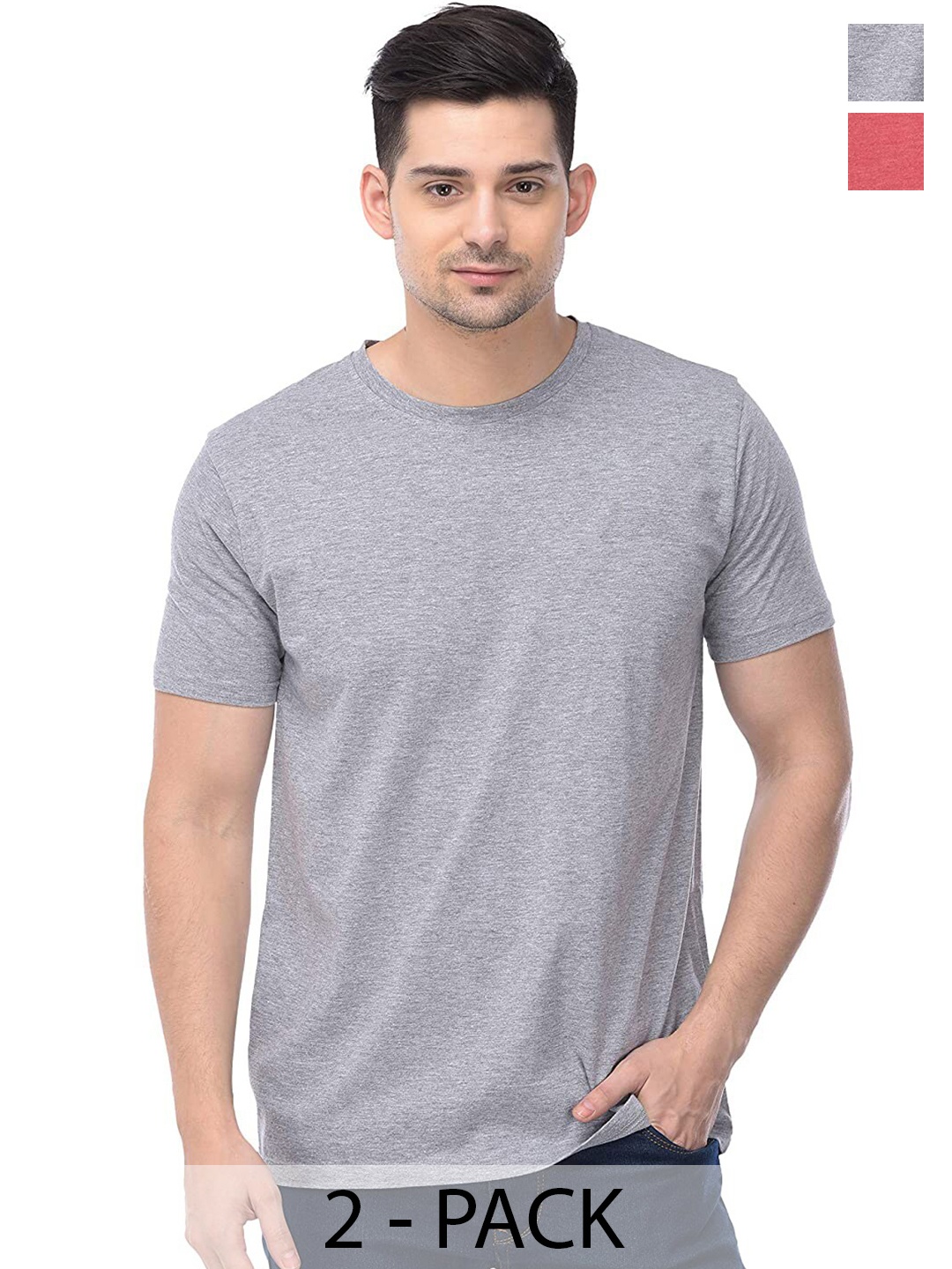 

COLOR CAPITAL Unisex Pack Of 2 Cotton T-shirt, Grey