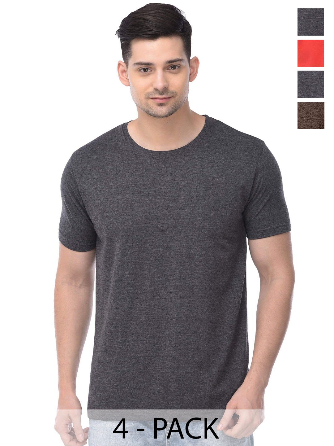 COLOR CAPITAL Unisex Pack Of 4 Cotton T-shirt, Grey