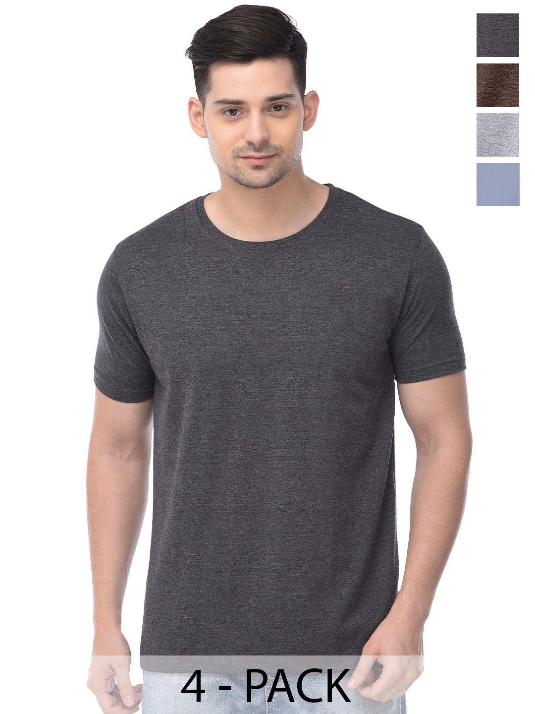 

COLOR CAPITAL Pack Of 4 Short Sleeves Cotton T-shirts, Charcoal