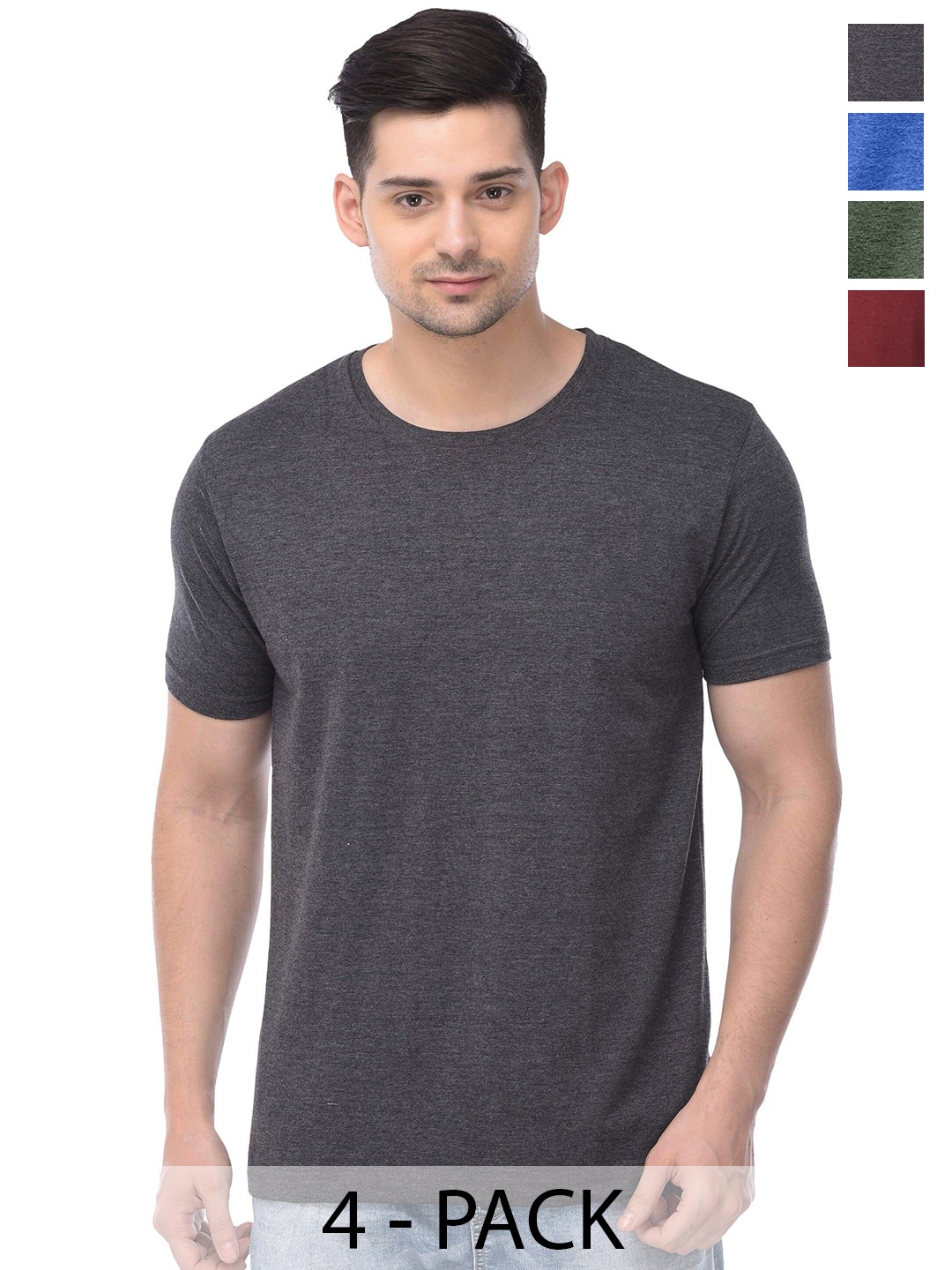 

COLOR CAPITAL Pack Of 4 Short Sleeves Cotton T-shirts, Grey