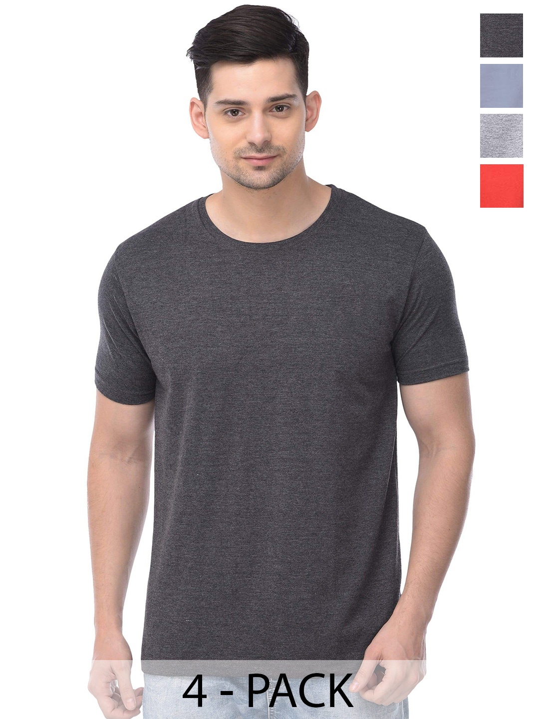 

COLOR CAPITAL Pack Of 4 Short Sleeves Cotton T-shirts, Charcoal