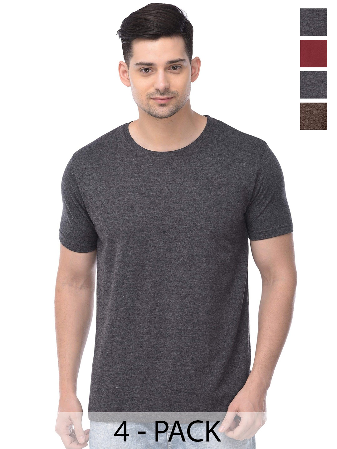 COLOR CAPITAL Pack Of 4 Cotton T Shirts, Grey