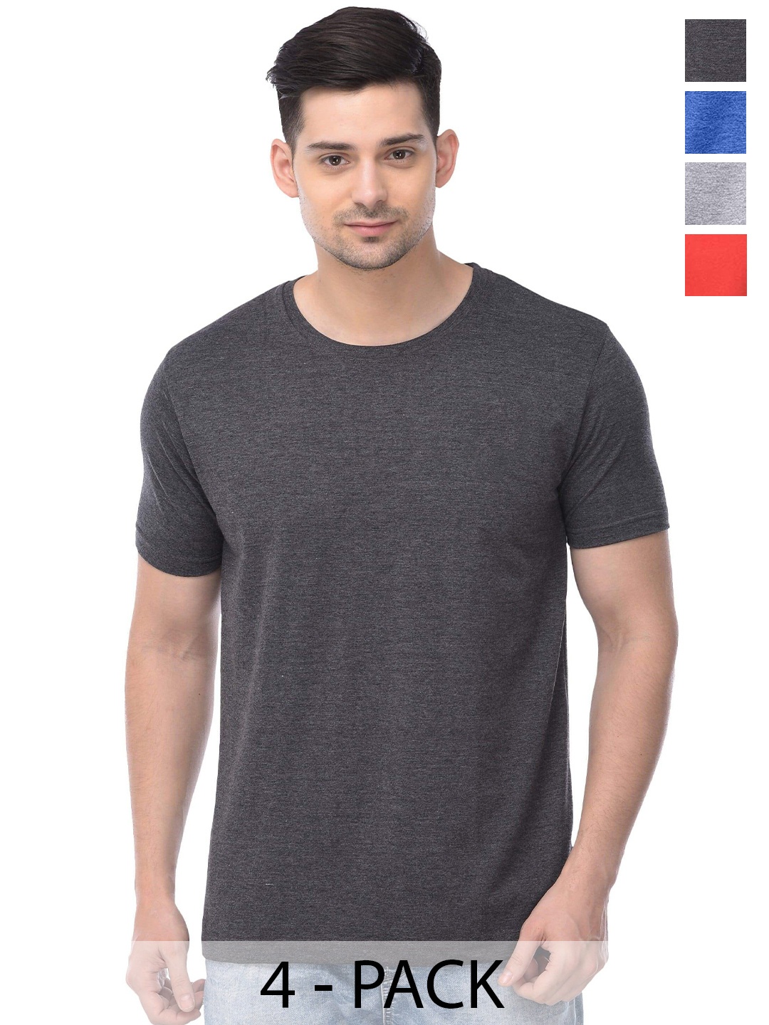 

COLOR CAPITAL Unisex Pack Of 4 Cotton T-shirt, Charcoal