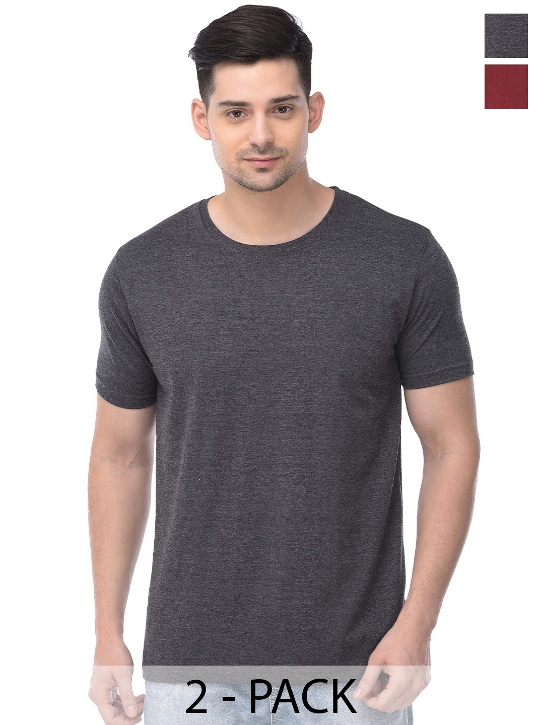 

COLOR CAPITAL Unisex Pack Of 2 Cotton T-shirt, Charcoal
