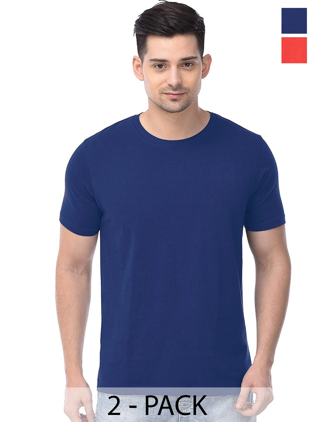 COLOR CAPITAL Unisex Pack Of 2 Round Neck Cotton T-shirt, Navy blue
