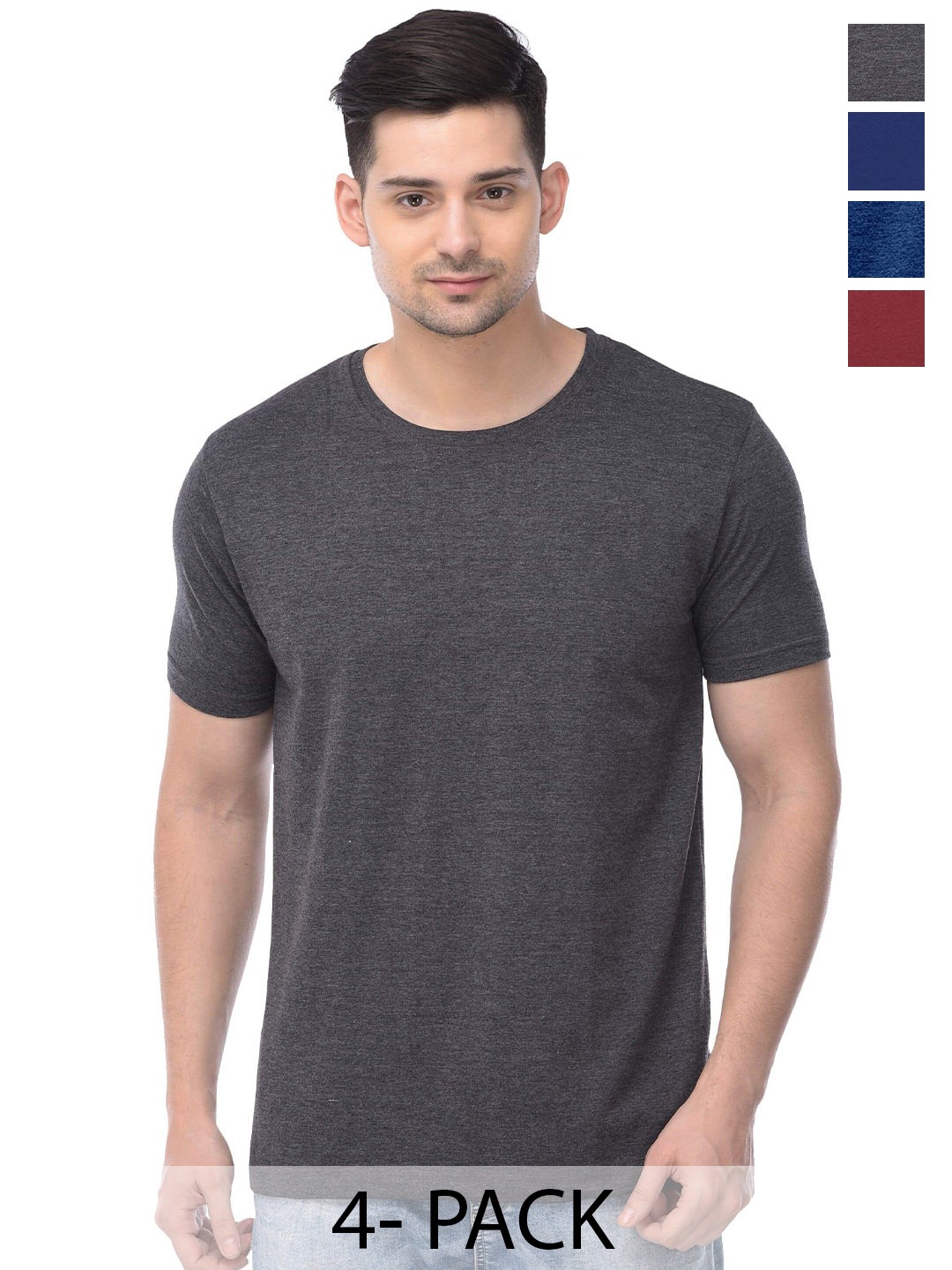 

COLOR CAPITAL Unisex Pack Of 4 Round Neck Cotton T-shirt, Grey