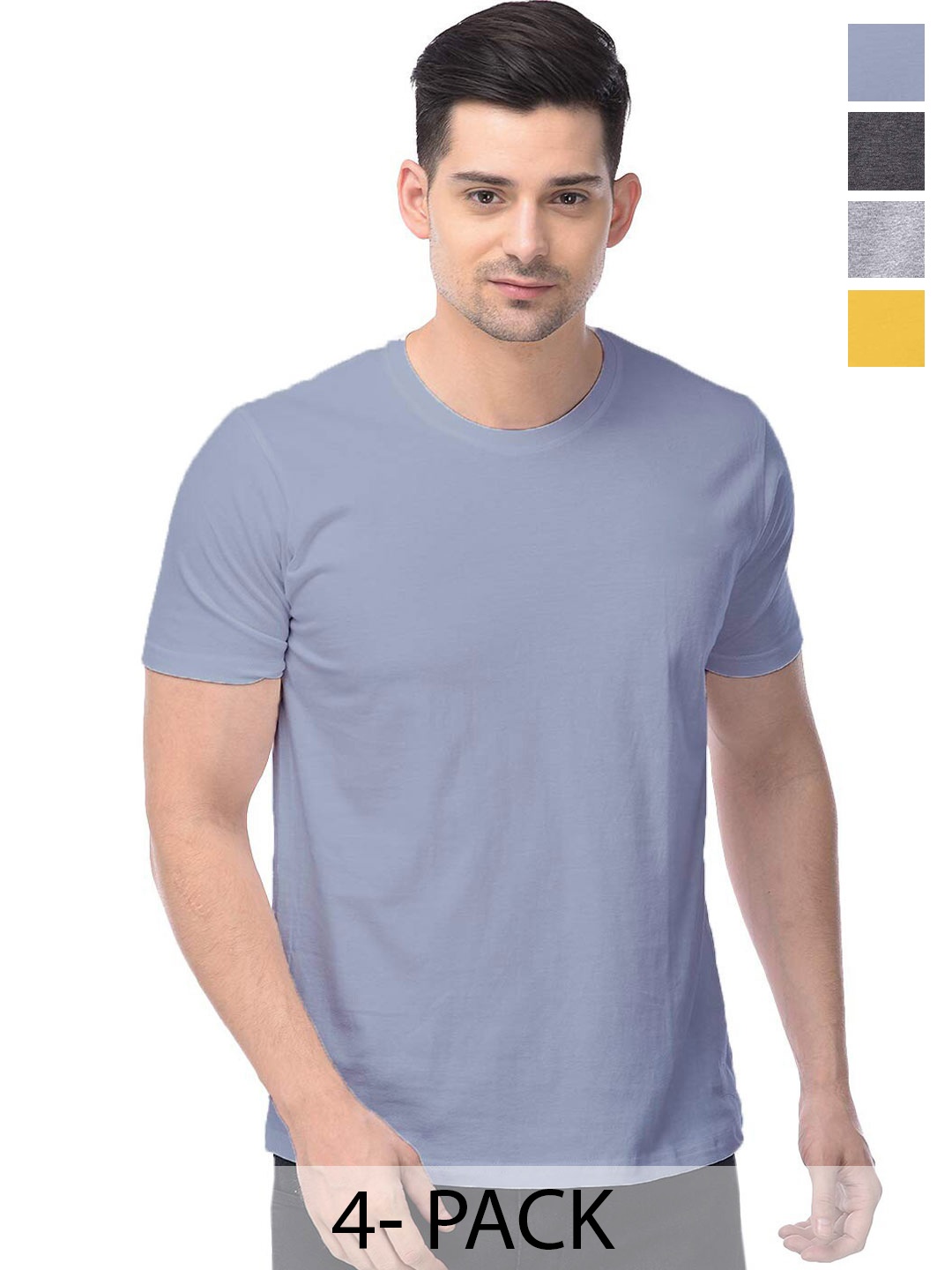 

COLOR CAPITAL Unisex Pack Of 4 Round Neck Cotton T-shirt, Blue