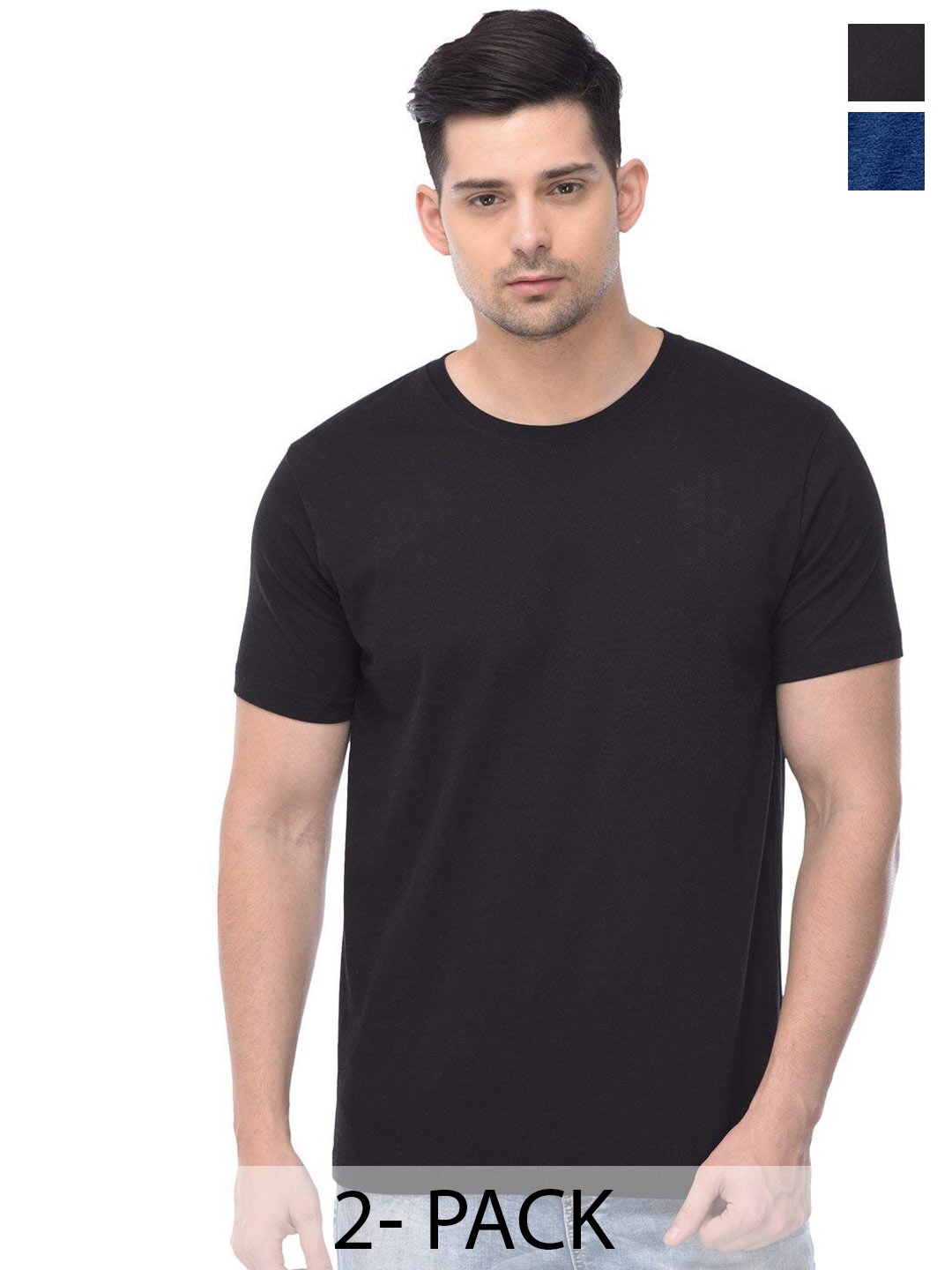 

COLOR CAPITAL Unisex Pack Of 2 Round Neck Cotton T-shirts, Black