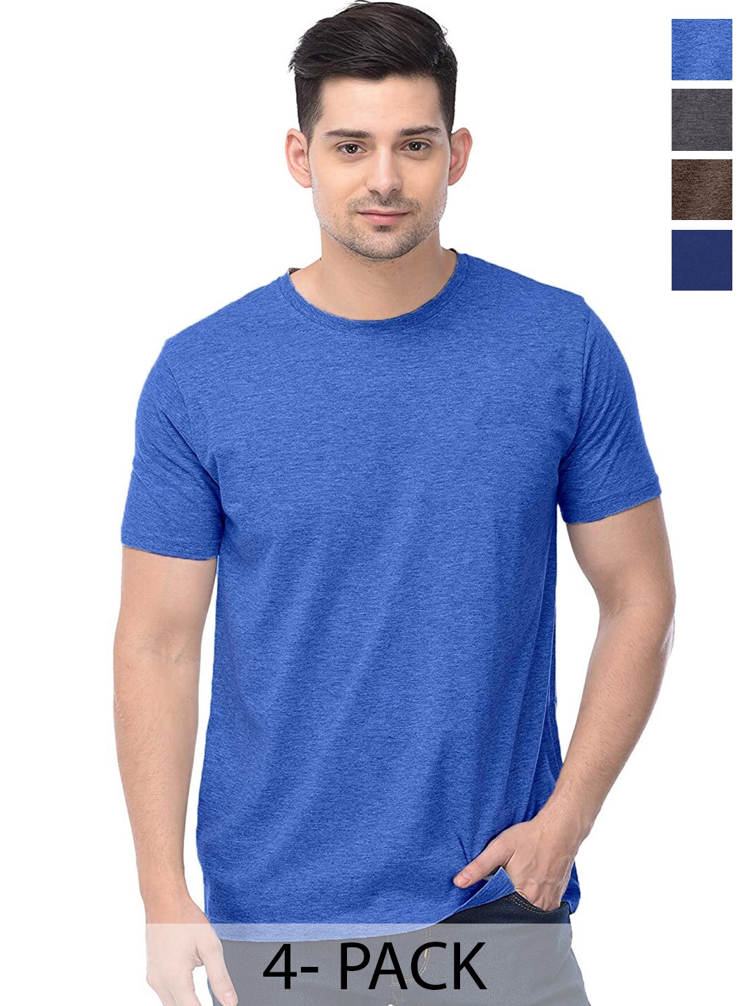 

COLOR CAPITAL Unisex Pack Of 4 Round Neck Cotton T-shirts, Blue