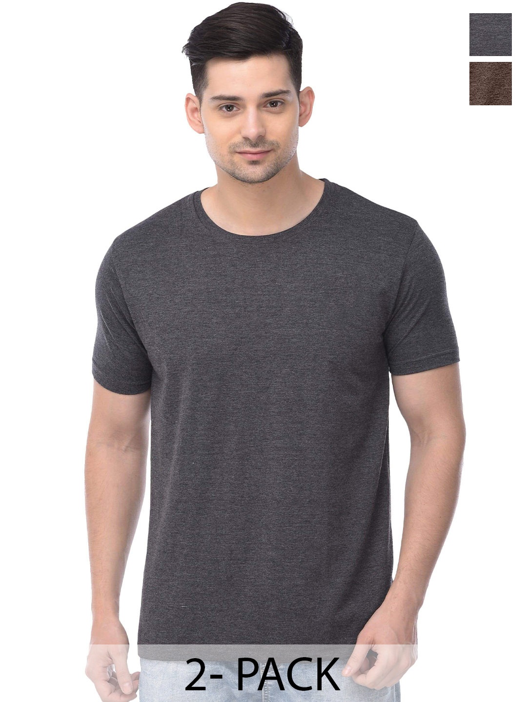 

COLOR CAPITAL Unisex Pack Of 2 Round Neck Cotton T-shirts, Grey