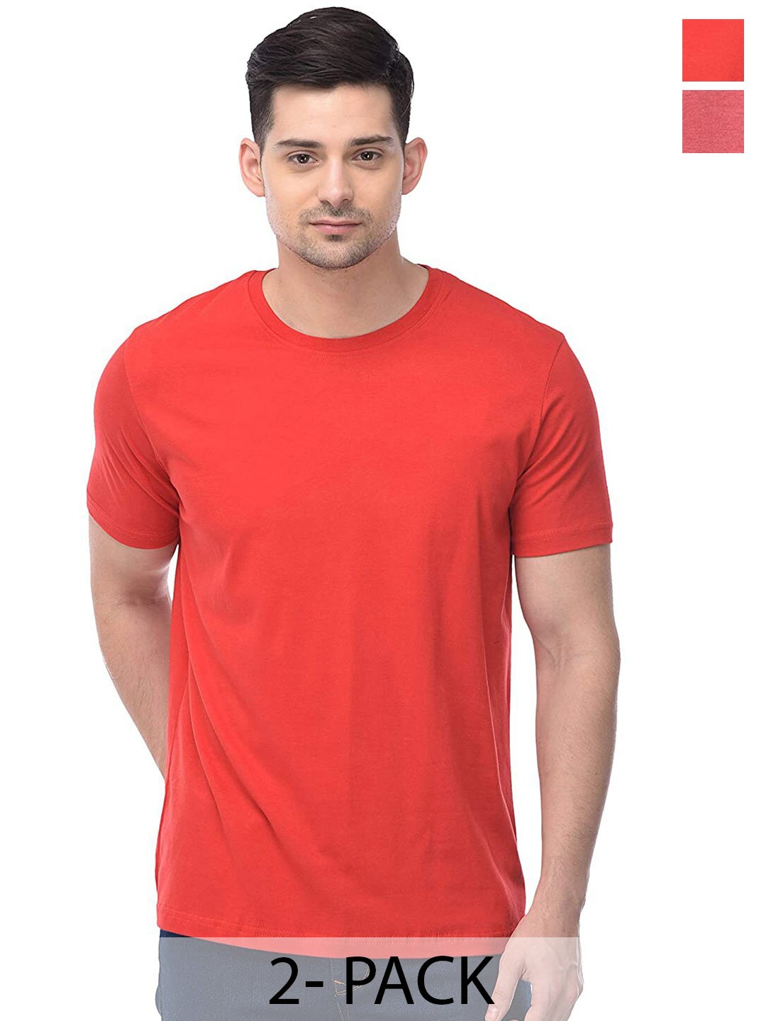 

COLOR CAPITAL Unisex Pack Of 2 Round Neck Cotton T-shirts, Red