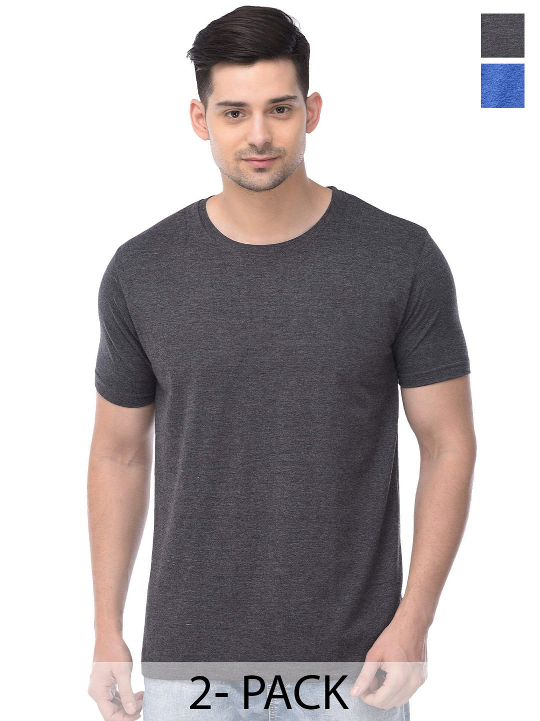 

COLOR CAPITAL Unisex Pack Of 2 Round Neck Cotton T-shirts, Grey