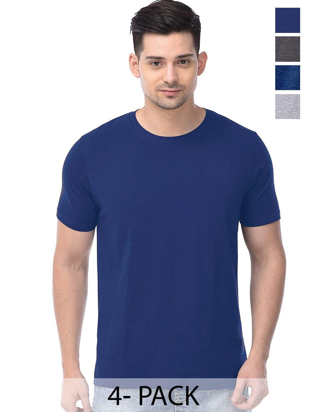 

COLOR CAPITAL Pack Of 4 Cotton T-Shirt, Blue