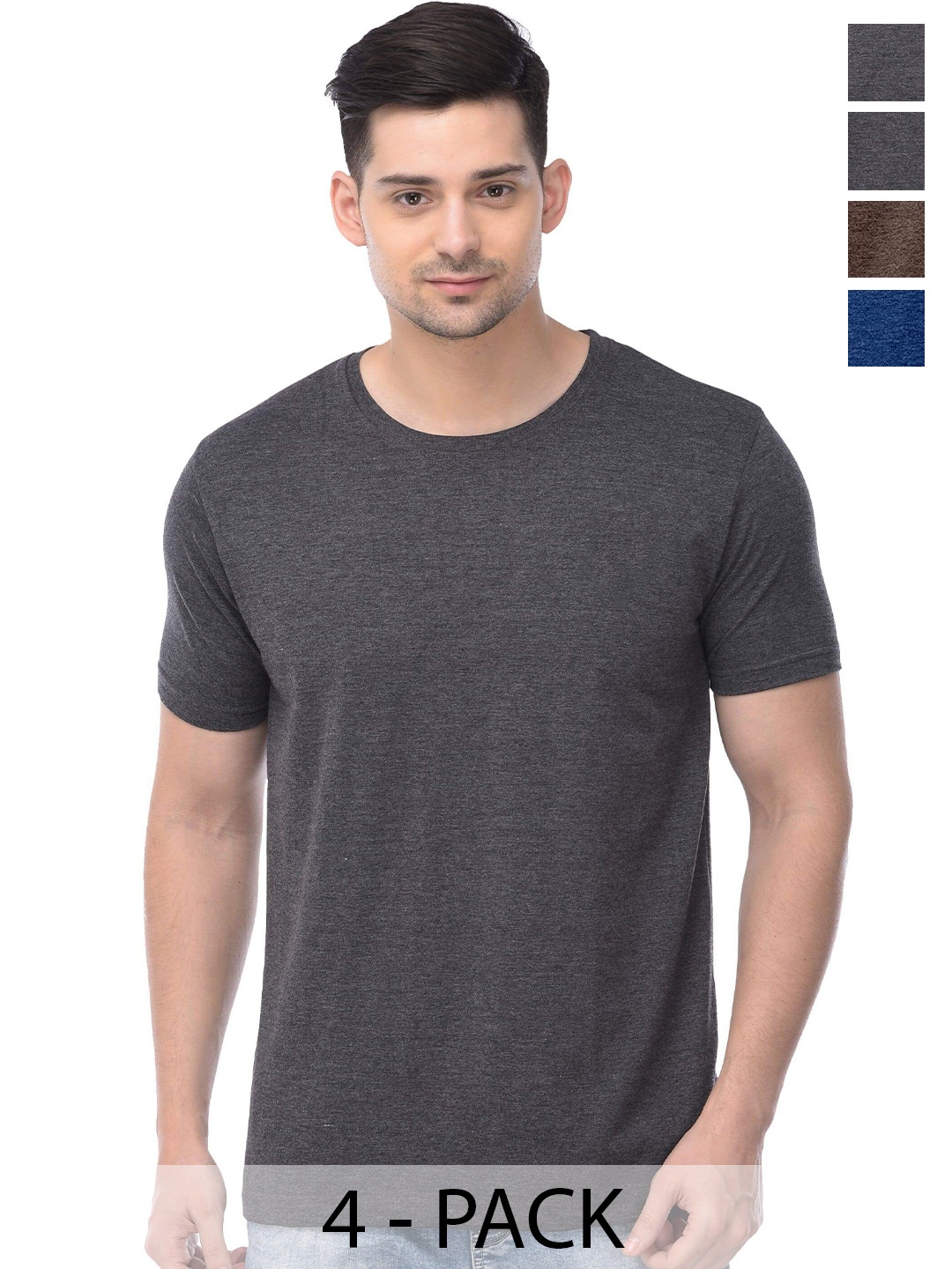 

COLOR CAPITAL Unisex Pack of 4 Cotton T-shirt, Charcoal