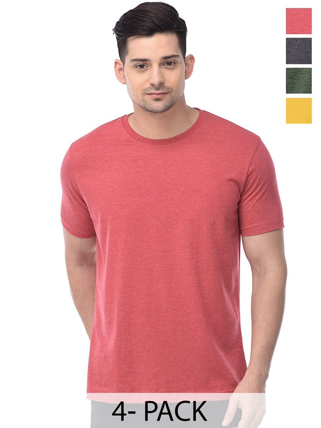 

COLOR CAPITAL Pack Of 4 Short Sleeves Cotton T-shirt, Pink