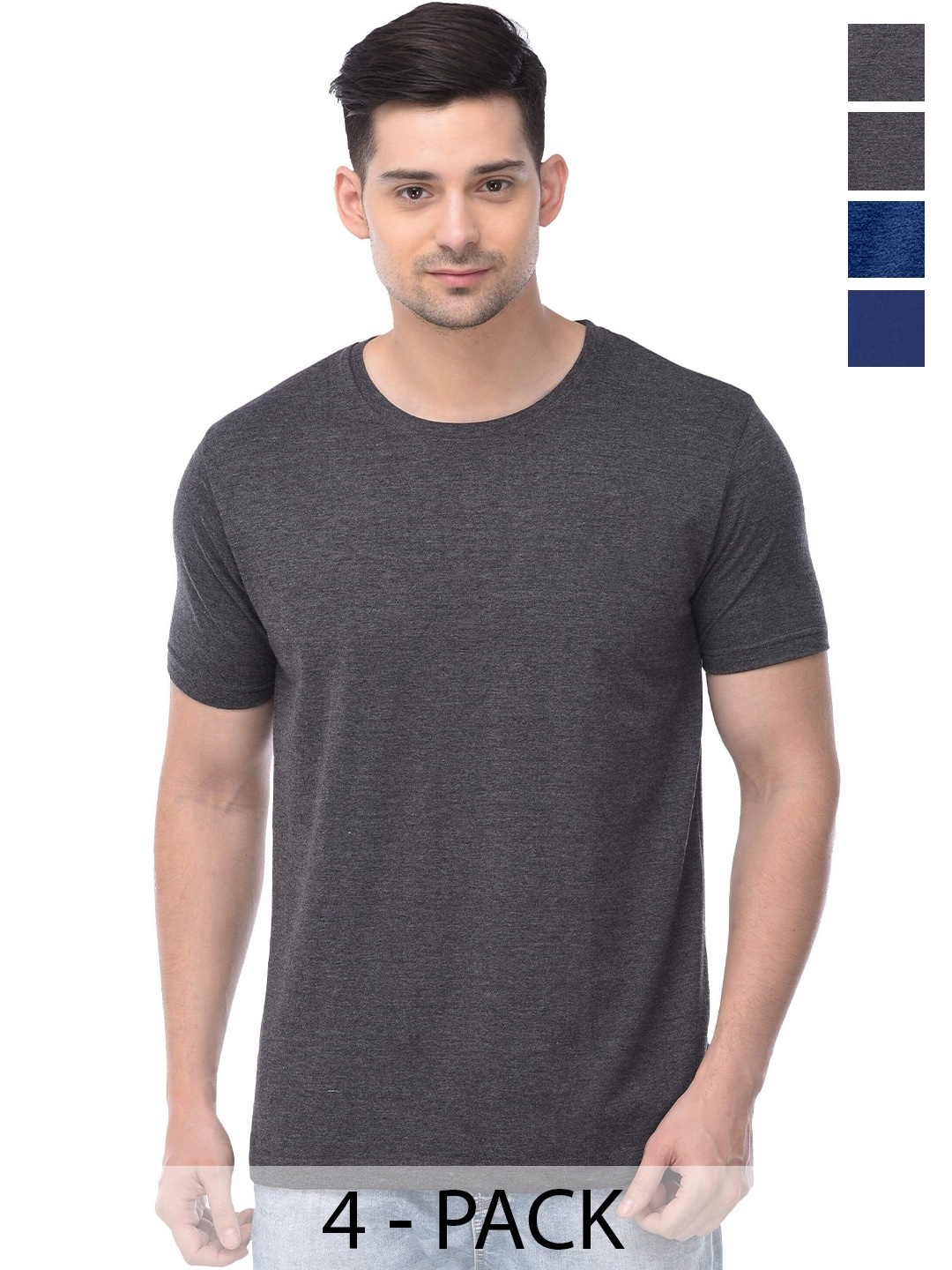 

COLOR CAPITAL Pack Of 4 Short Sleeves Cotton T-shirt, Grey