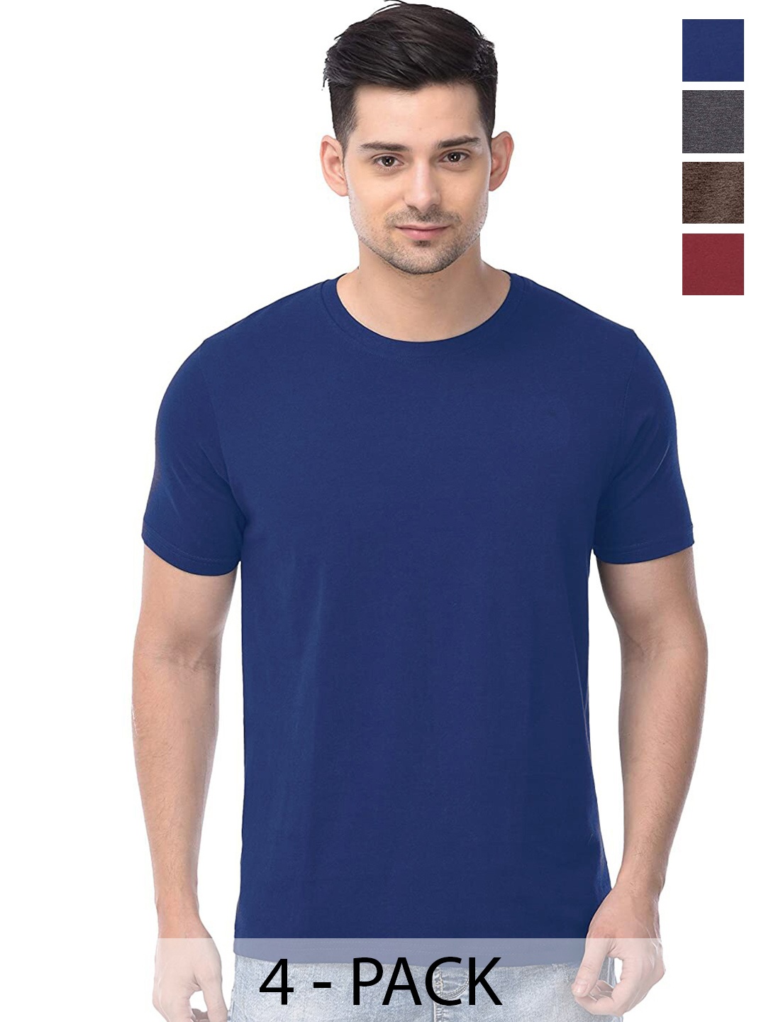 

COLOR CAPITAL Pack Of 4 Short Sleeves Cotton T-shirt, Navy blue