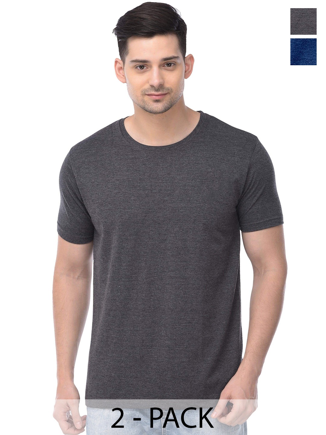 

COLOR CAPITAL Pack Of 2 Short Sleeves Cotton T-shirt, Grey