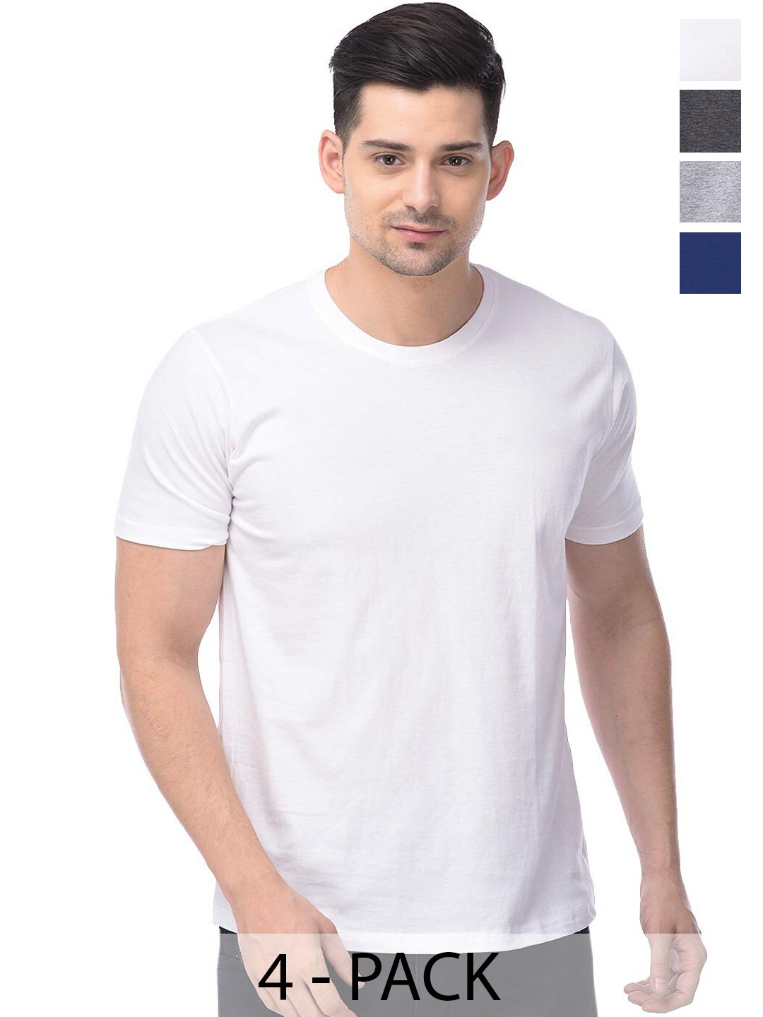 

COLOR CAPITAL Pack Of 4 Short Sleeves Cotton T-shirt, White