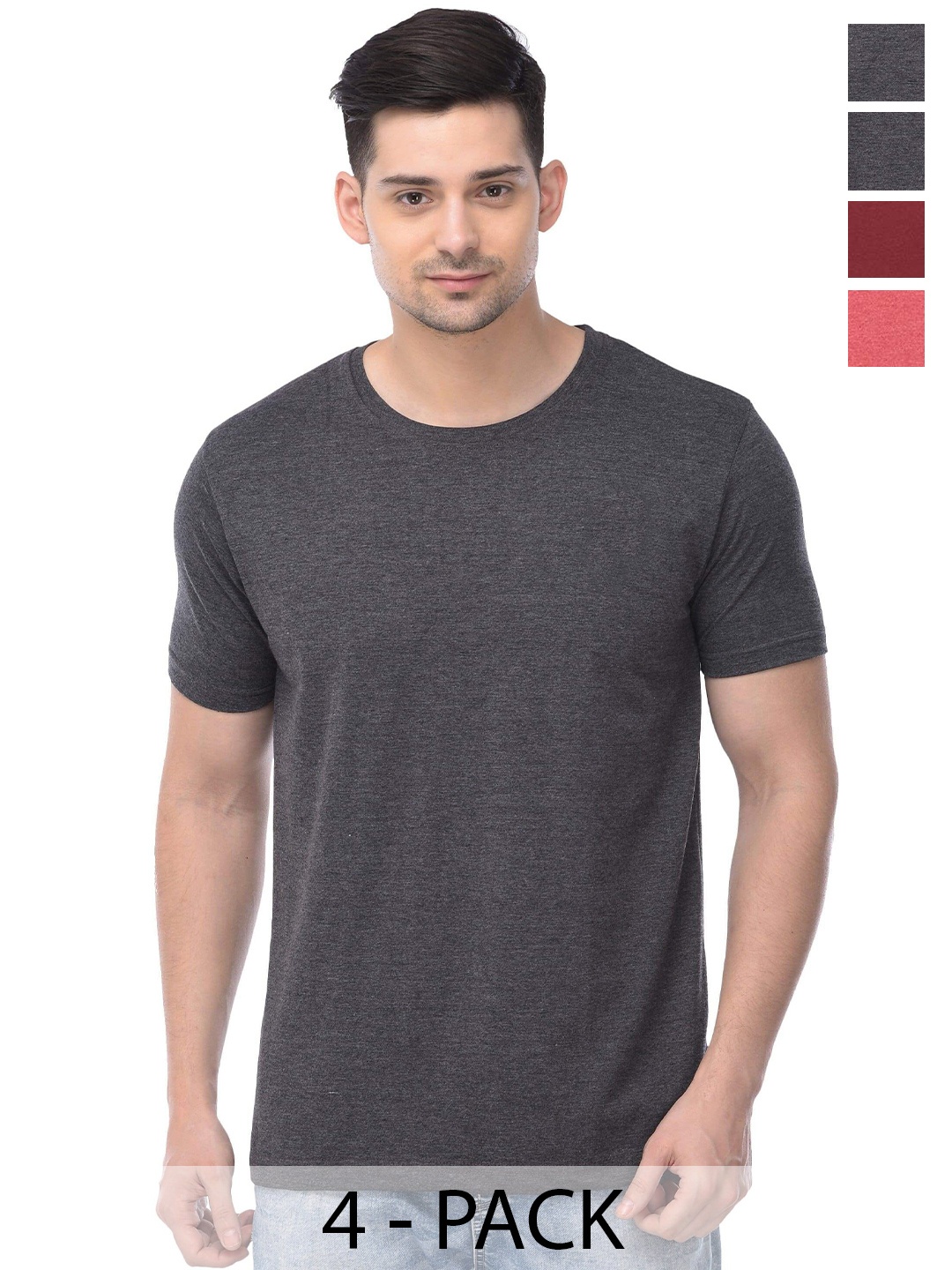 COLOR CAPITAL Pack Of 4 Short Sleeves Cotton T-shirt, Grey