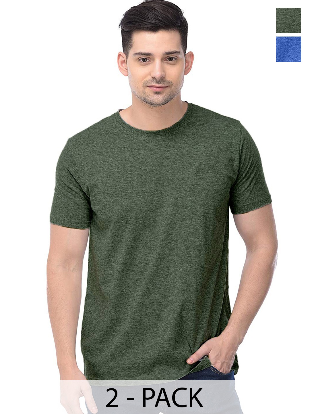 

COLOR CAPITAL Men Pack Of 2 Round Neck Cotton T-shirt, Green