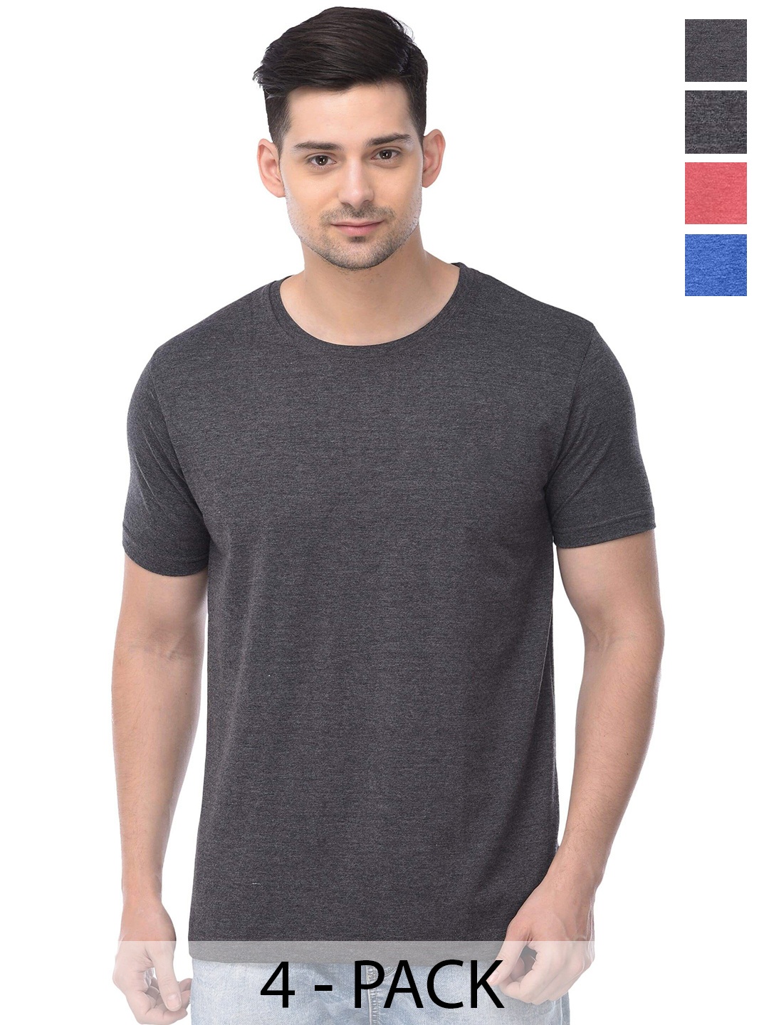 

COLOR CAPITAL Pack of 4 Cotton Round Neck T-shirts, Grey
