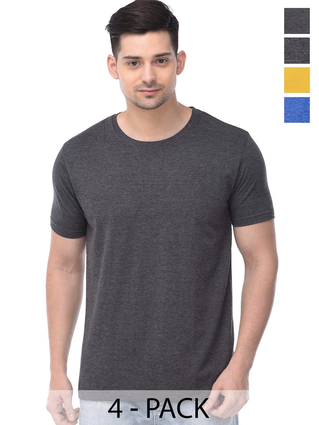 COLOR CAPITAL Pack of 4 Cotton Round Neck T-shirts, Grey