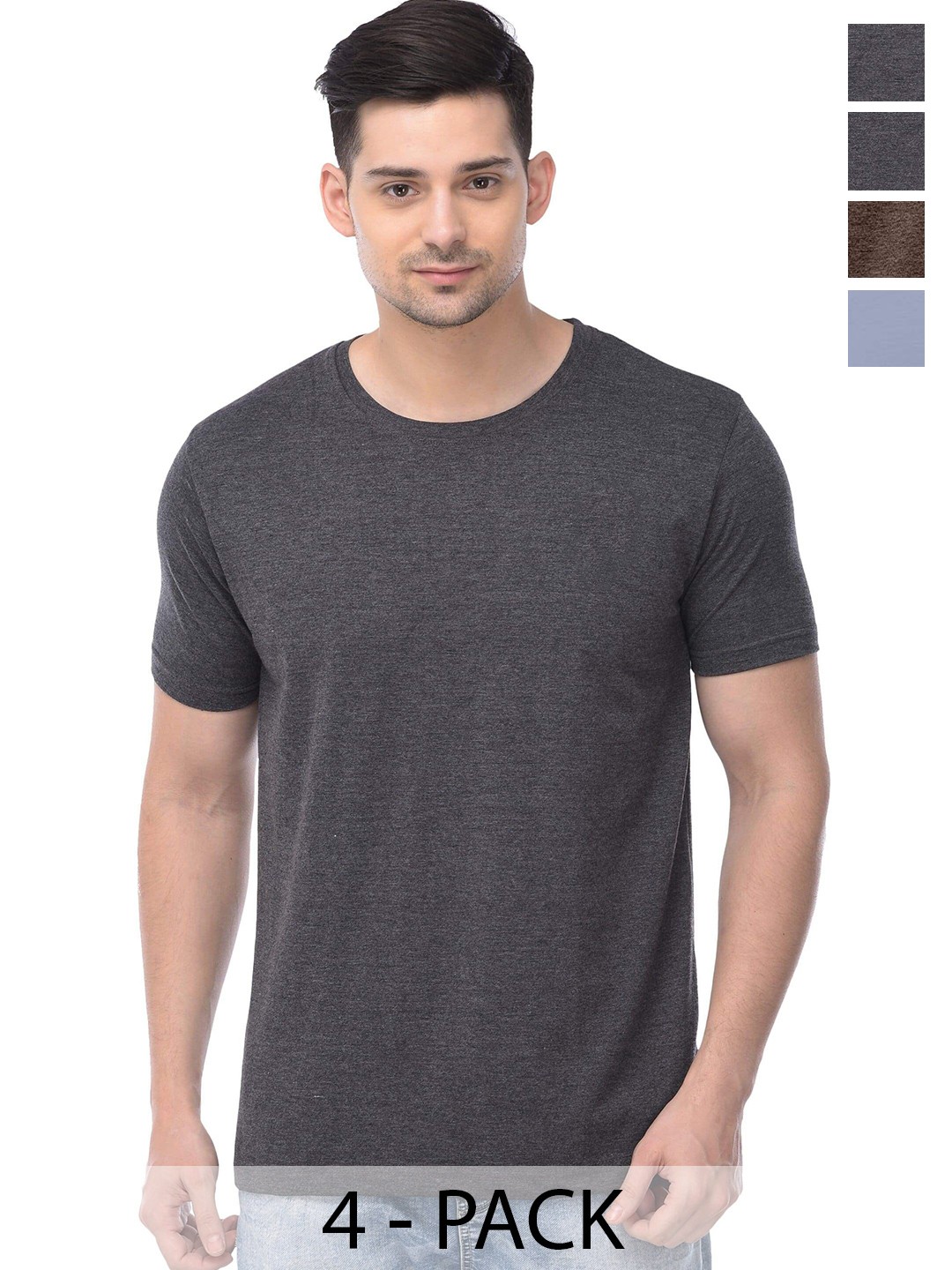 

COLOR CAPITAL Unisex Pack Of 4 Round Neck Cotton Casual T-shirt, Grey