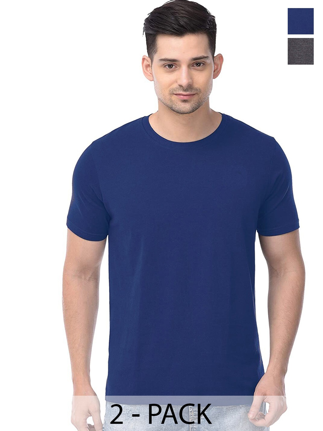 COLOR CAPITAL Unisex Pack Of 2 Round Neck Cotton Casual T-shirt, Blue