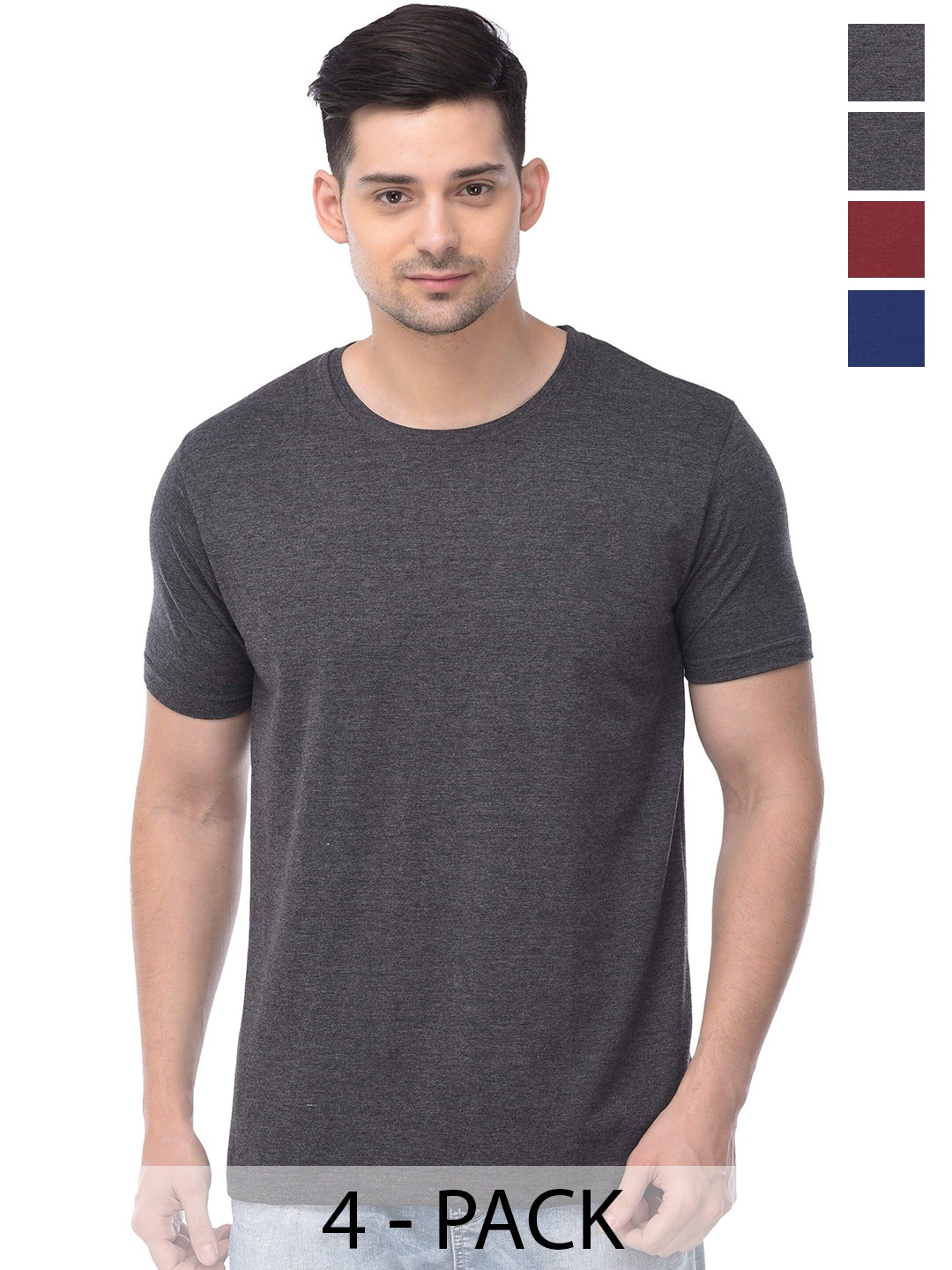 

COLOR CAPITAL Unisex Pack Of 4 Round Neck Cotton Casual T-shirt, Grey