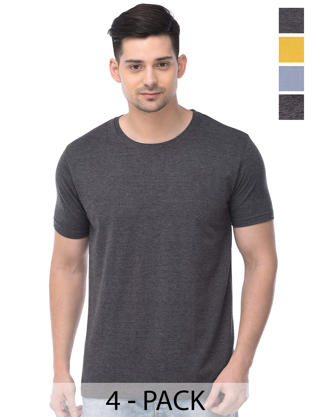 

COLOR CAPITAL Unisex Pack Of 4 Round Neck Cotton Casual T-shirt, Grey
