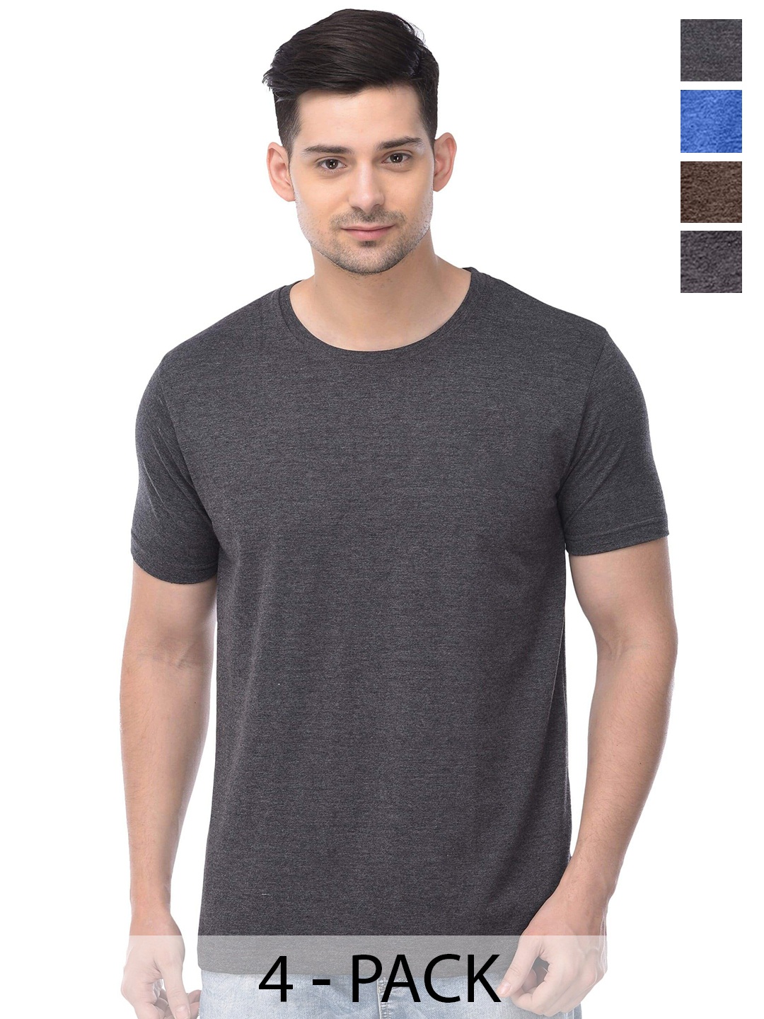 COLOR CAPITAL Unisex Pack Of 4 Round Neck Cotton Casual T-shirt, Grey