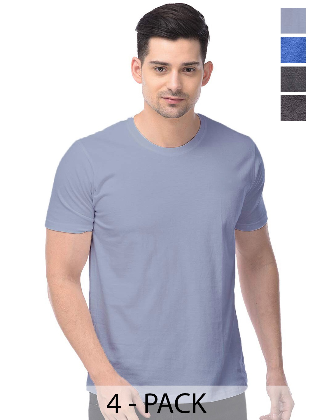 

COLOR CAPITAL Pack Of 4 Round Neck Cotton T-shirts, Grey