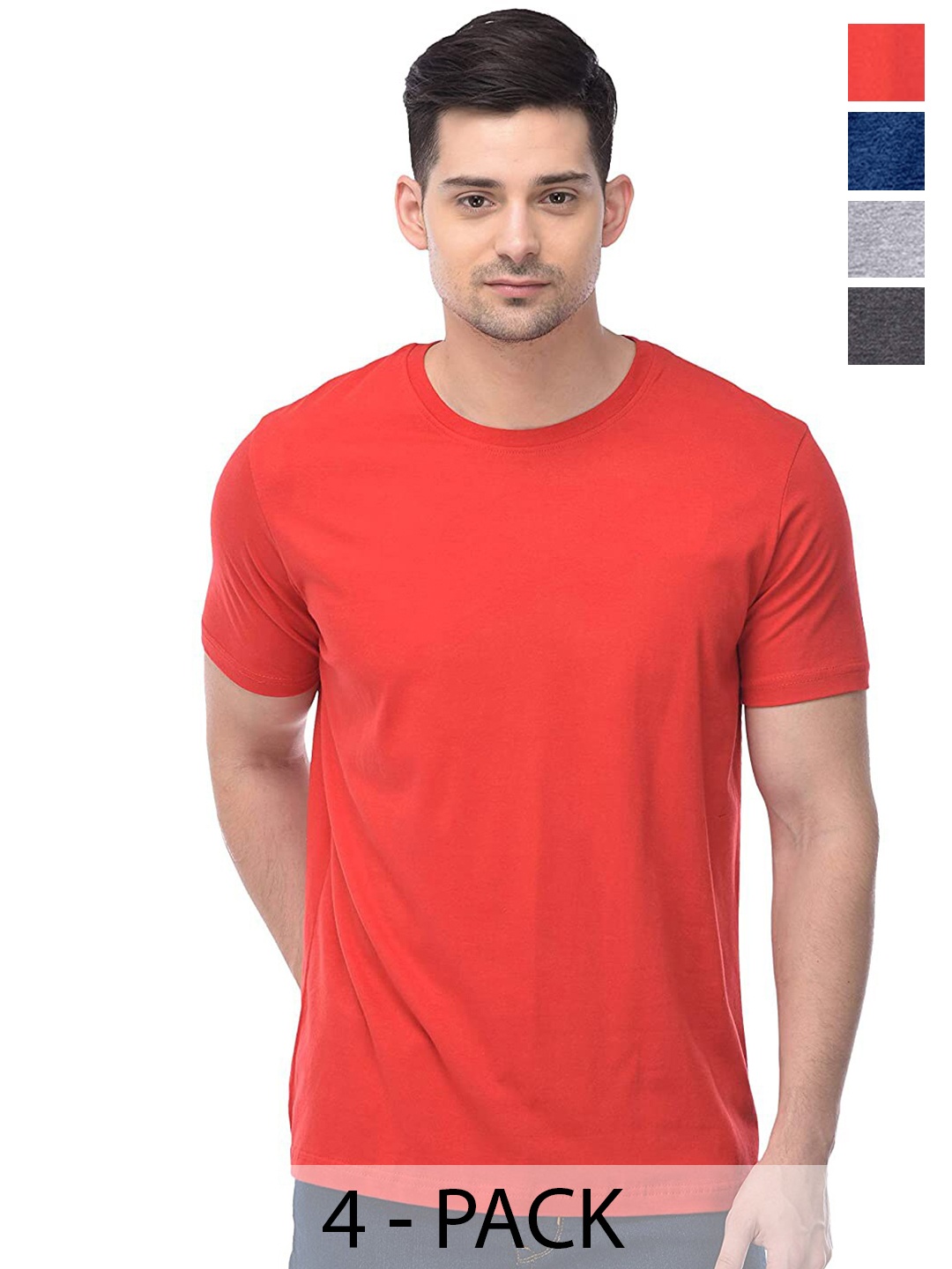 COLOR CAPITAL Pack Of 4 Round Neck Cotton T-shirts, Orange